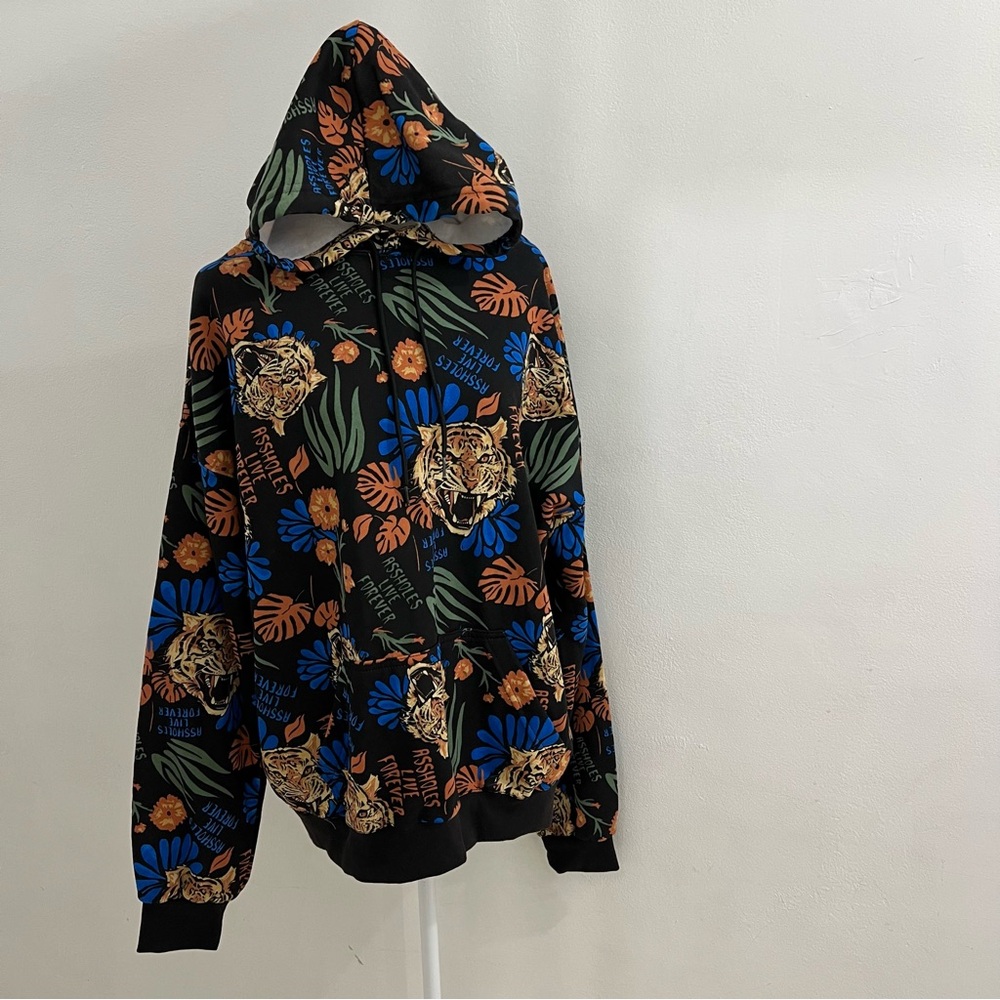 A**holes Live Forever Tropical Tiger AOP Animal Art Hoodie ALF Linda Finegold XL